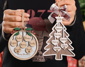 2026 Custom Wooden Family Christmas Ornament, Personalized Ornament With Names, Christmas Tree Ornament, Engraved Family Pet Ornament