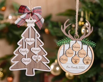 2026 Family Christmas Tree Ornament, Custom Wooden Family Christmas Ornament, Engraved Ornament,Christmas Gift,Personalized Holiday Ornament