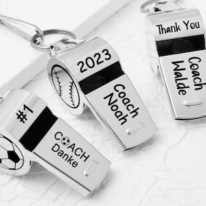 Personalized Sports Whistle Custom Coach Whistle Necklace Engraved Stainless Steel Sports Whistle Gift For Coach Football Basketball Whistle