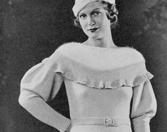 1930s Angora Chiffon Dress Pattern - Vintage 1930s Knitting Pattern - PDF eBook