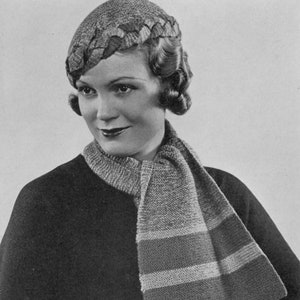 Adorable Vintage 1930s Hat, Scarf and Belt Set - Vintage Knitting Pattern - 1930s Style