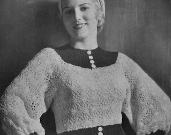 Vintage 1930s Bouffant Sleeved Blouse - Crazy Daisy Knitter - Vintage Crochet / Knitting Pattern - PDF eBook