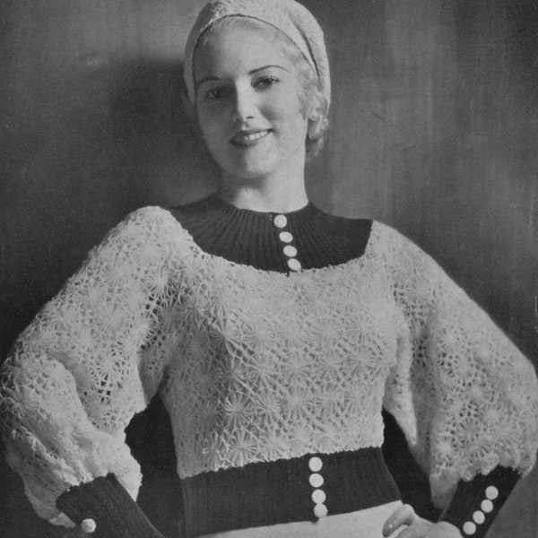 Vintage 1930s Bouffant Sleeved Blouse - Crazy Daisy Knitter - Vintage Crochet / Knitting Pattern - PDF eBook