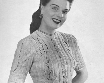 Vintage 1940s Peasant Jacket - Vintage Knitting Pattern - Fluffy Knit Corticelli - PDF eBook