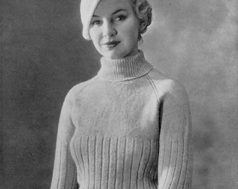 1930s Vintage Turtleneck Sweater Pattern - Vintage Knitting Pattern - PDF eBook