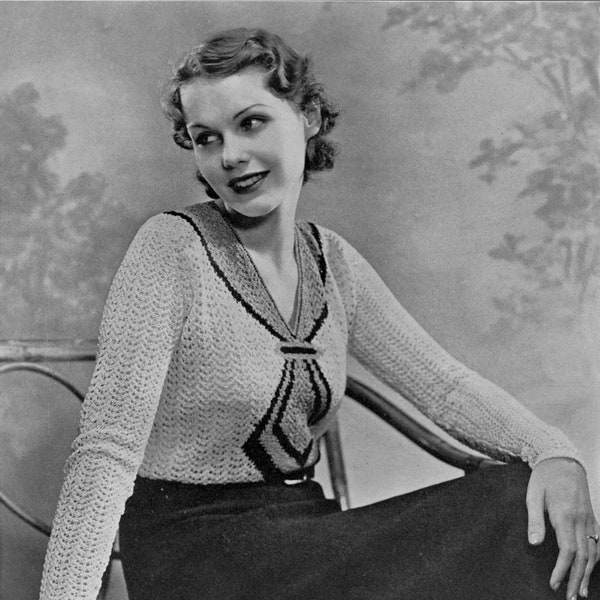 1930s Vintage Trompe L'oeil Blouse & Skirt Knitting Pattern - PDF eBook