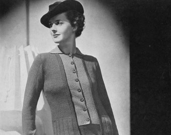 1930s Vintage Two-piece Vestee Suit Pattern - Haute Couture - Knitting Pattern - PDF eBook