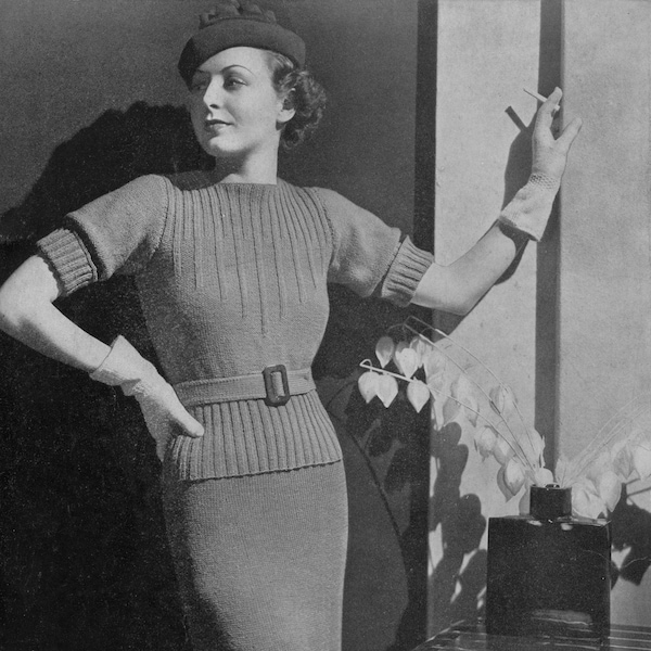 1930s Vintage Two-piece Dress Pattern - Haute Couture - Knitting Pattern - PDF eBook