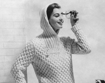 Ice-cap-ade 1950s Convertible Hoodie - Vintage Knitting Pattern - PDF eBook - Knitted Sweater