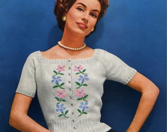 Vintage 1950s Spring Cardigan and Pullover Knitting Pattern - PDF eBook