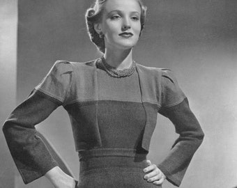 1930s One-piece Dress and Bolero set - "Bala" - Vintage Knitting Pattern - Downloadable PDF