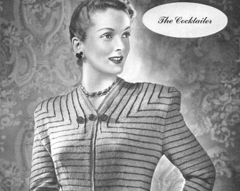 The Cocktailer - 1940s Vintage Knitting Pattern - PDF E-book