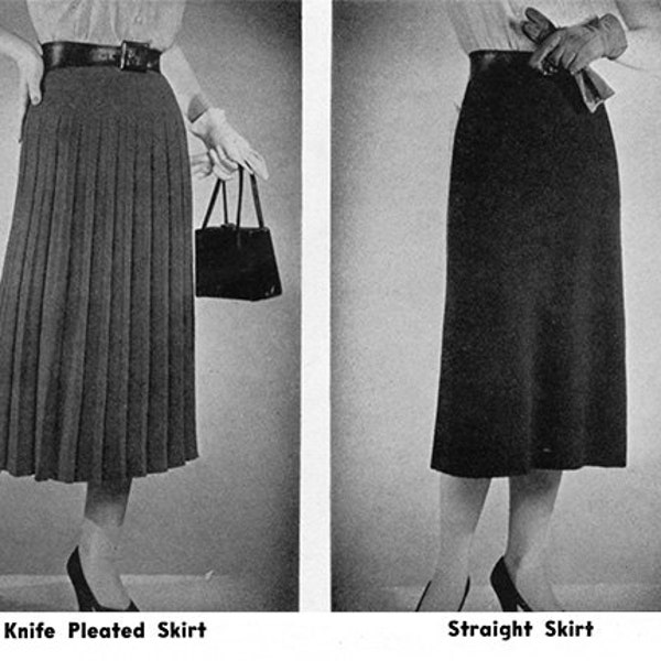 1950s Vintage Knit Skirt Patterns - THREE Styles, 7 sizes!! Pleated, Straight and Ribbed - Digital PDF E-Book