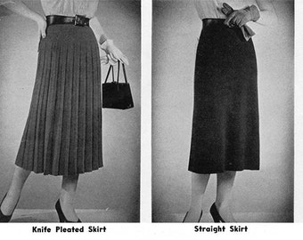 1950s Vintage Knit Skirt Patterns - THREE Styles, 7 sizes!! Pleated, Straight and Ribbed - Digital PDF E-Book