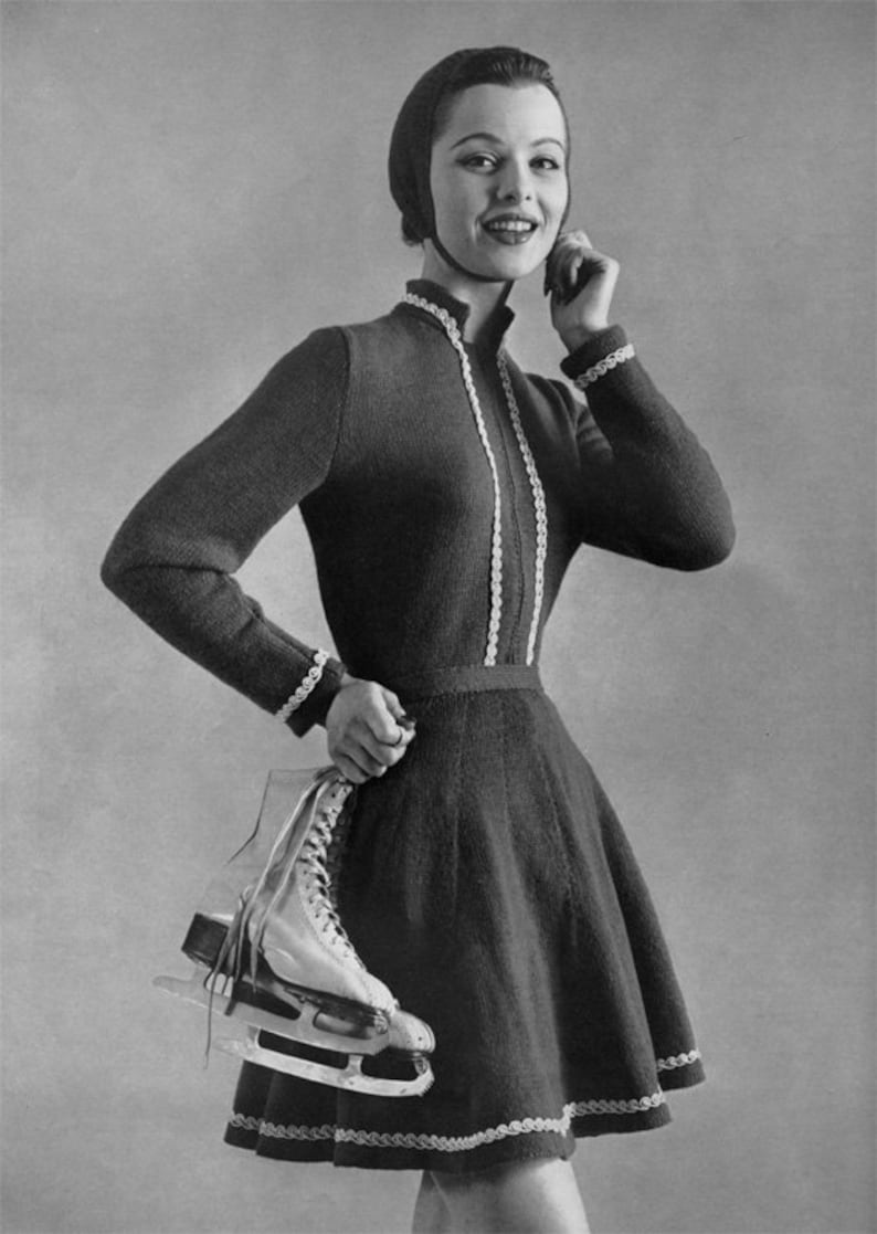 1950s Ice Skating Dress Winter Vintage Knitting Pattern PDF Ebook Etsy