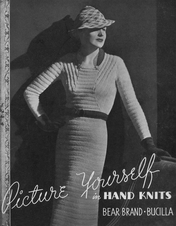 1930s Vintage Dress Pattern - Schiaparelli Haute Couture - Knitting Pattern  - PDF eBook