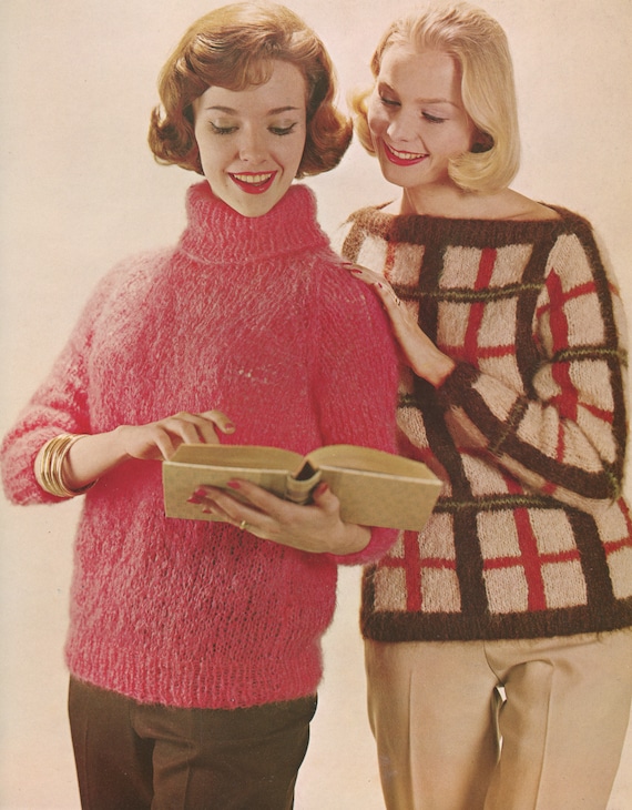 1960s Mohair Sweater Pair - Two Vintage Knitting Patterns 1960s Mohair Sweater Pair - Two Vintage Knitting Patterns