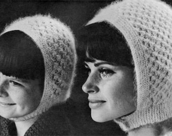Angora Bonnets - Vintage 60s Hat Pattern - Vintage Knitting - PDF eBook