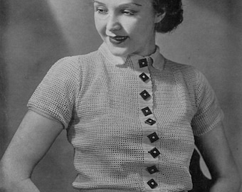 Stunning 1930s Crocheted Blouse - Dresden - Vintage Crochet Pattern - PDF eBook