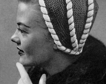 Peppermint Topping - Vintage 40s 50s Knitted Hat Pattern - PDF eBook