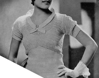 Vintage 1930s Crochet Patterns - Empire Blouse - BONUS Hat, Cuffs - PDF e-Book