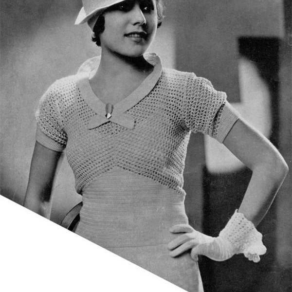 Vintage 1930s Crochet Patterns - Empire Blouse - BONUS Hat, Cuffs - PDF e-Book