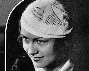 Knitted Star Beret Hat - 1930's Vintage Knitting Pattern - PDF E-book