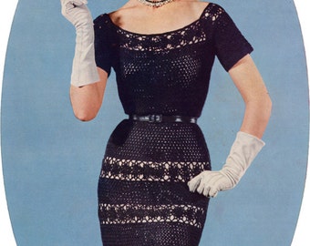 Vintage Crocheted Lace Dress - 1950s Crochet Pattern - PDF eBook