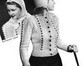 Vintage 1940 Cable Cardigan Pattern - Playmates Ski Set - The Edge of Love movie - Sienna Miller - PFD e-Book