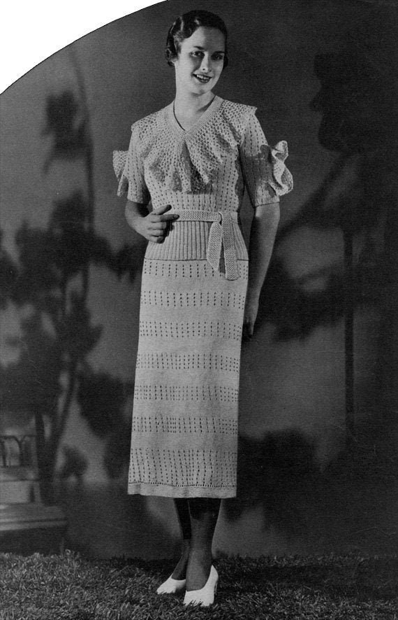 Vintage Dress Pattern Knitted Eyelet Dress 1930s Etsy