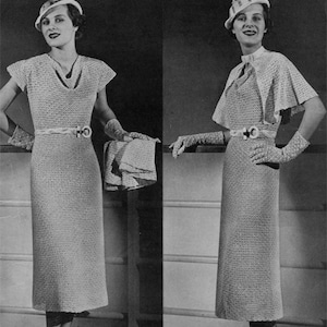 Vintage Crochet Dress Pattern PLUS Cape and Hat, 1930s