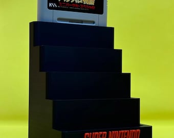 SNES Game Display Super Nintendo Famicom Game Storage display stand Holder organiser accessory for SNES fits 5 games Black and Red gamer