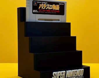 SNES Game Display Super Nintendo Famicom Game Storage display stand Holder organiser accessory for SNES fits 5 games Black and White gamer