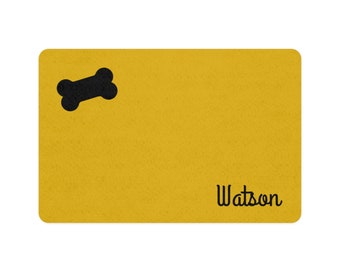 Producto personalizado - Tapete personalizado para comida para mascotas - Grand Font, color amarillo