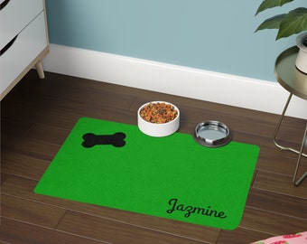 Producto personalizado - Tapete personalizado para comida para mascotas - Grand Font, color verde