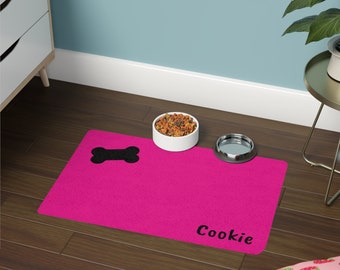 Producto personalizado - Tapete personalizado para comida para mascotas - Fuente tipo pincel, color rosa