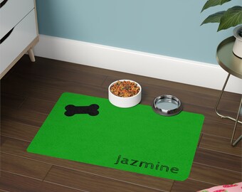 Producto personalizado: tapete de comida para mascotas personalizado, fuente de boceto, color verde