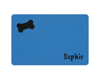 Producto personalizado - Tapete personalizado para comida para mascotas - Fuente tipo pincel, color azul