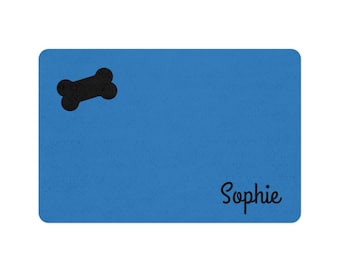 Producto personalizado - Tapete personalizado para comida para mascotas - Grand Font, color azul