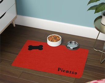 Producto personalizado - Tapete personalizado para comida para mascotas - Fuente tipo pincel, color rojo