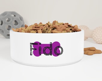 Custom Product- Personalized Pet Food or Water Bowl- Sketch Font, Purple Color