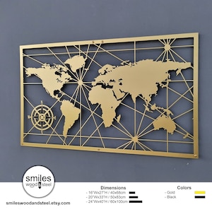 Mapa del mundo de metal: decoración de pared de metal, arte de pared de metal, regalo de inauguración de la casa, decoración del hogar de metal, mapa del mundo, arte de pared con mapa del mundo, regalos de Navidad