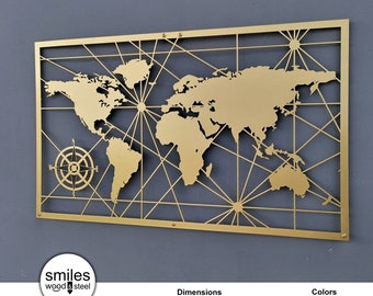 Metal World Map Wall Art: Modern Home Decor