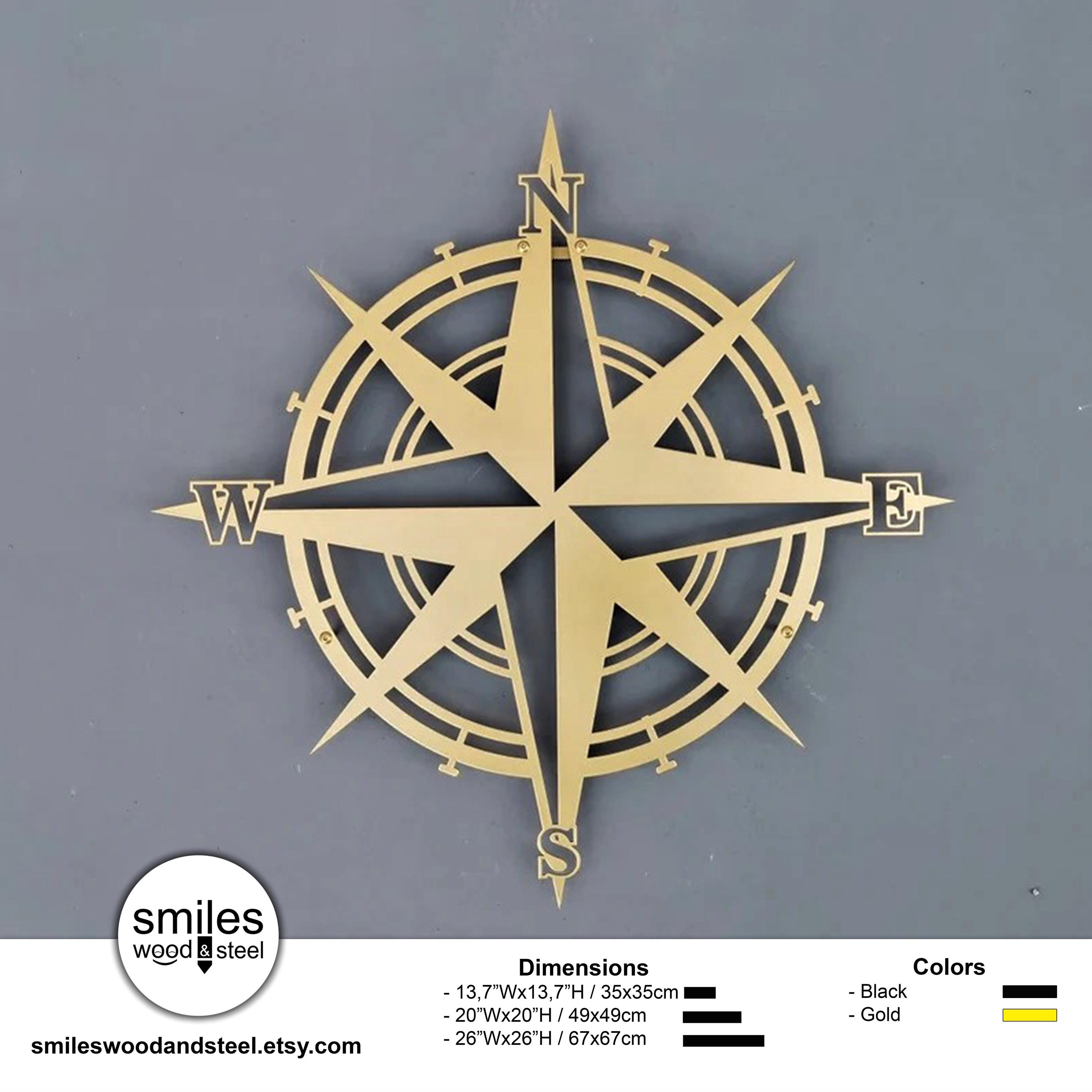 Nautical Compass Rose Metal Wall Art, Black Metal Compass Metal ...