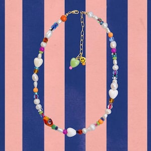 Rainbow beaded necklace with mixed pearls and charms