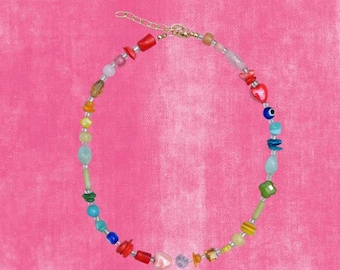 Rainbow mixed beaded necklace