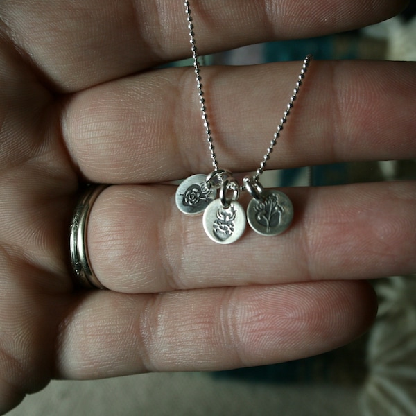 Sterling Silver Holy Hearts Trio Charm Necklace. Sacred. Immaculate. Chaste hearts. Catholic necklace. Delicate