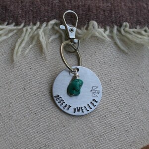 Desert Dweller Round Keychain w/ Thunderbird and Turquoise Nugget. Gift.