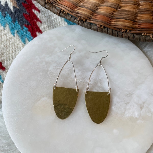 Mixed Metal Brass & Silver Wire Dangles. Statement Earrings.