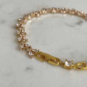 Cubic Zirconia Bridal Bracelet: Marquise CZ, Gold and Silver Finish, wedding cubic zirconia stones Bracelet, engagement gift for her
